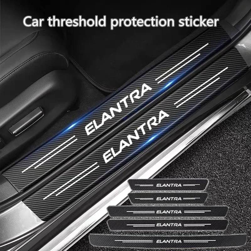 60X7CM Car Door Sill Side Anti Scratch Protector Strip Carbon Fiber Car Sticker for Hyundai Elantra 2021-2023 Accessories