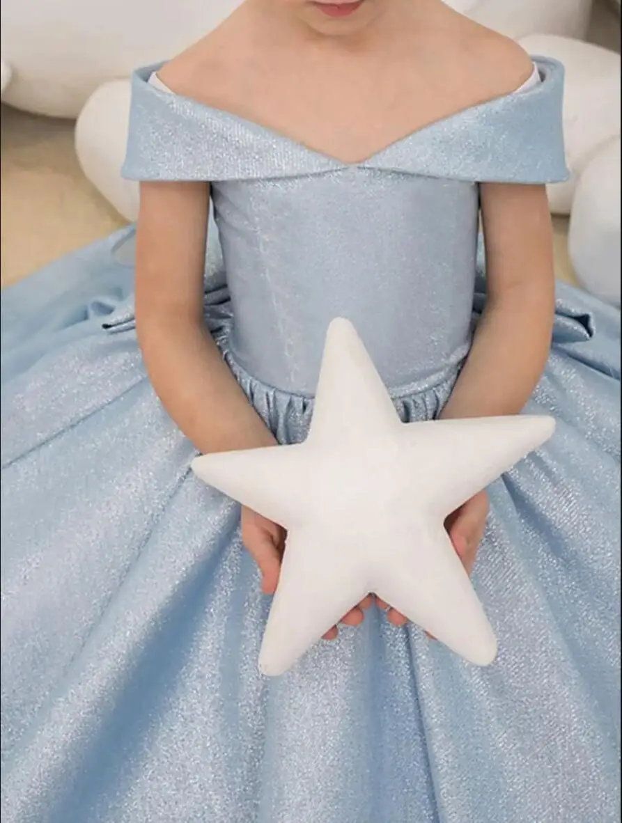 Light Blue Flower Girl Dresses Simple Bow Elegant Princess Satin Ball Gown For Kids Birthday Party First Communion Dress