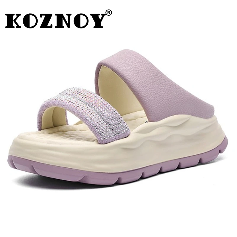 

Koznoy 6cm Microfiber Leather Shoes Peep Toe Mary Jane Loafer Slippers Platform Wedge Flats Women Sandals Summer