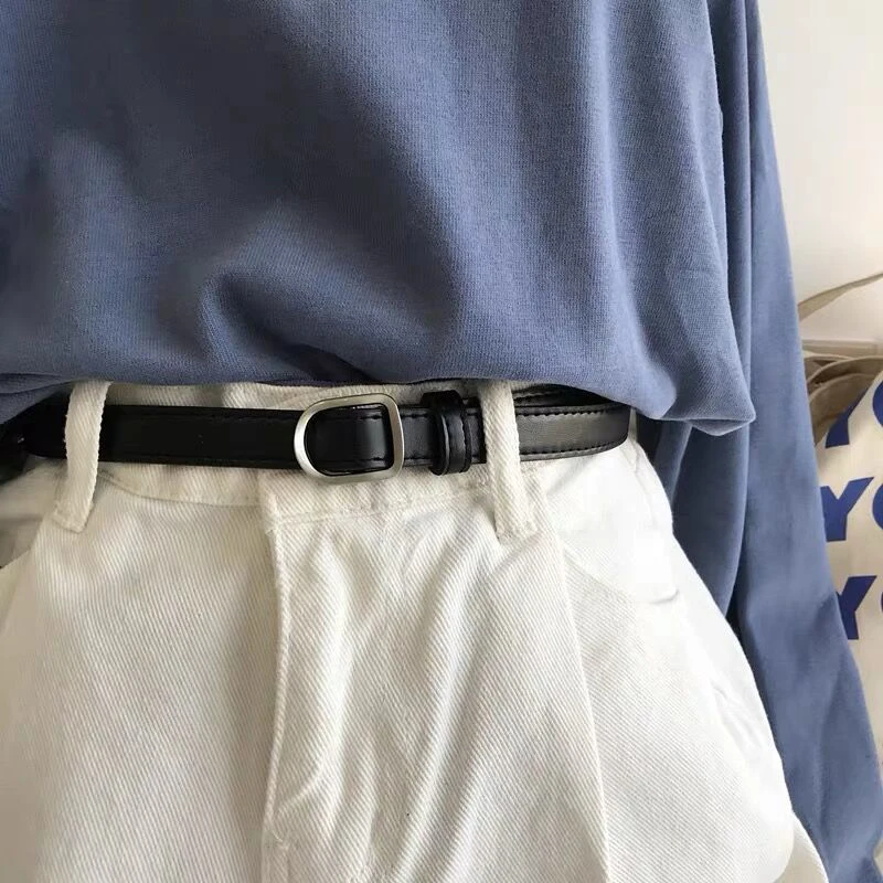 

Fashion Luxury No-hole Belt For Women Waistband Buckle Pin Belt Jeans Decorative Female Dress Thin PU Leather Waist Strap
