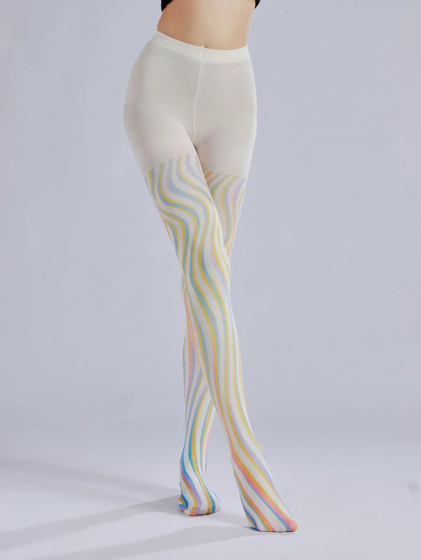 Color Wave Print Pantyhose Lori Personalized Trend Base Socks Ripple Color Strip Pantyhose