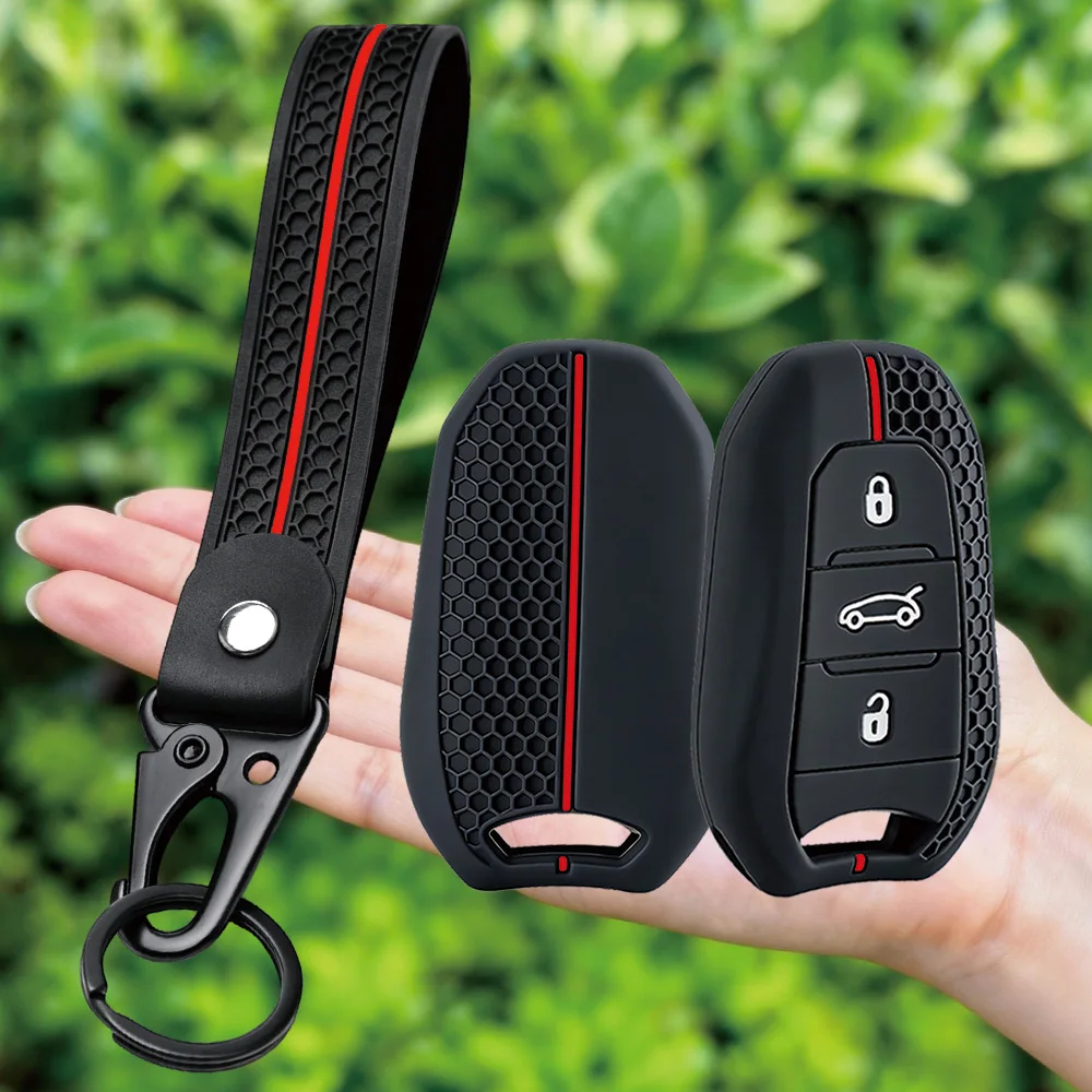 Keychain Silicone Car Key Case Cover For Peugeot 2008 3008 4008 5008 308 408 508 Citroen C5 C4 C6 C3-XR Picasso Grand DS3 DS5 - view 3