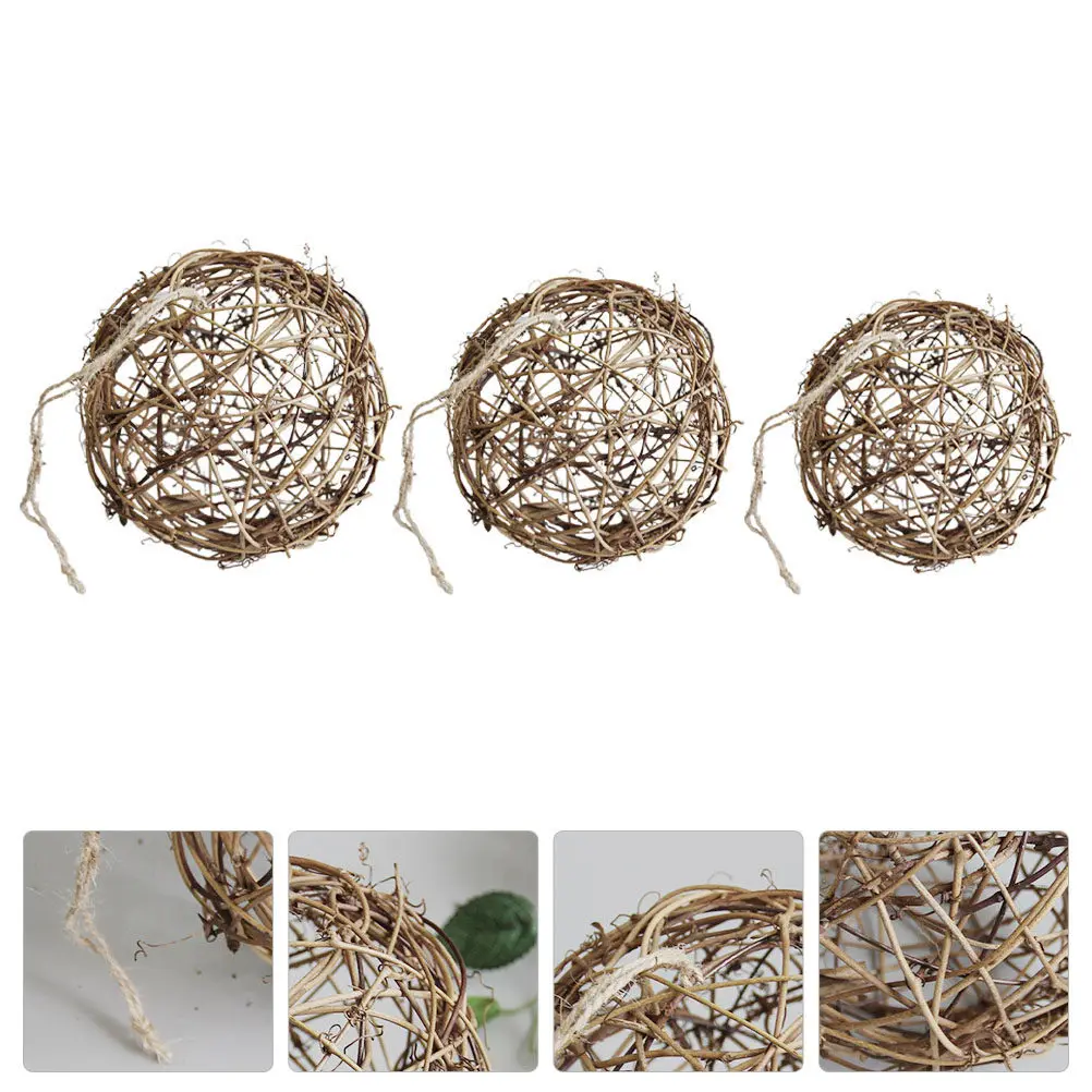 3Pcs Premium Rattan Balls Decorative Wreath Accessory Garland Pendant Party Adornment Wedding Layout Prop Natural Texture