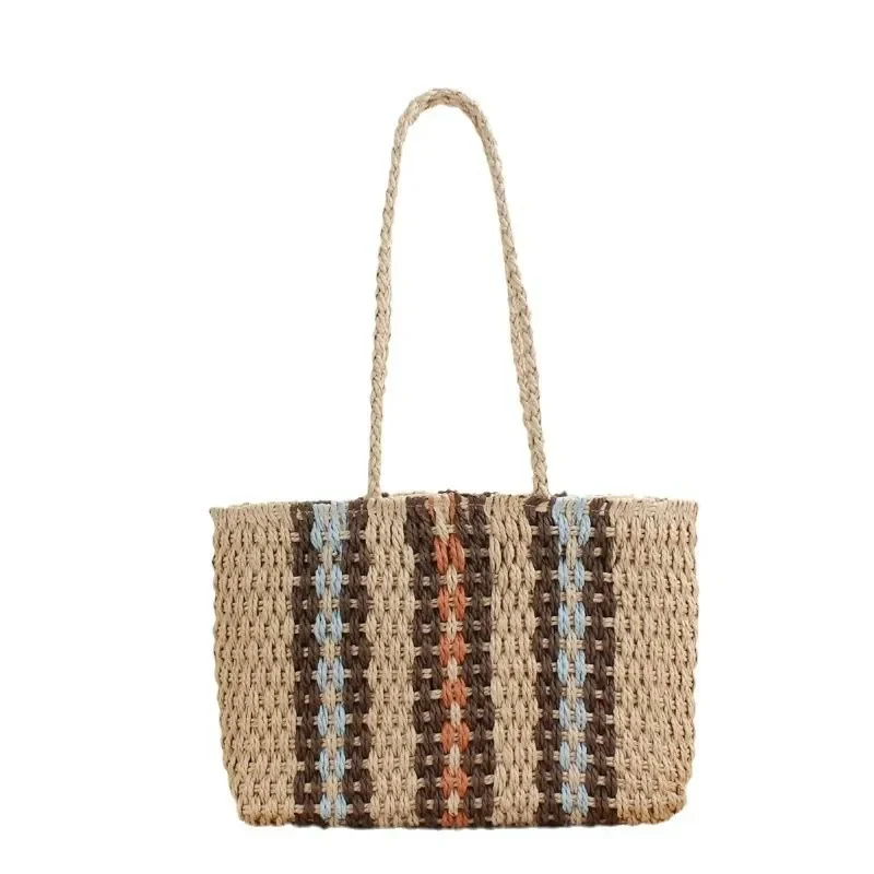 Straw Tote Bag Women One-Shoulder Hand-Woven Beach Bag Large Capacity Vacation Seaside Accessory view 5
