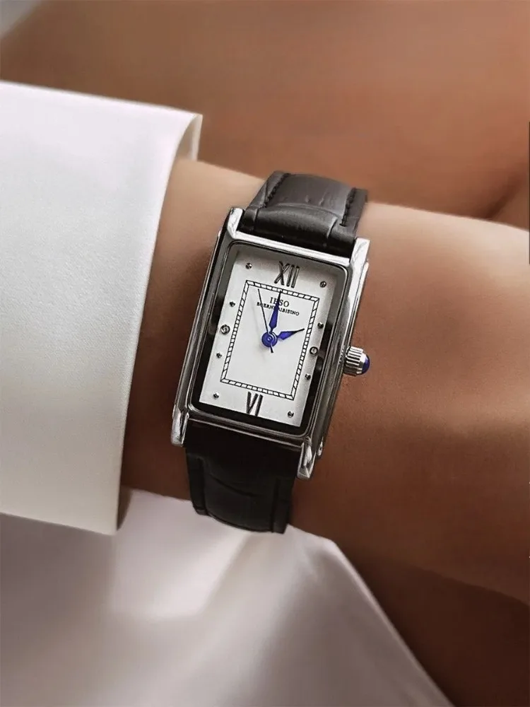 

Винтажные женские часы, элитный бренд, прямоугольные маленькие серебряные стальные элегантные кварцевые часы, женские водонепроницаемые женские часы, черные
