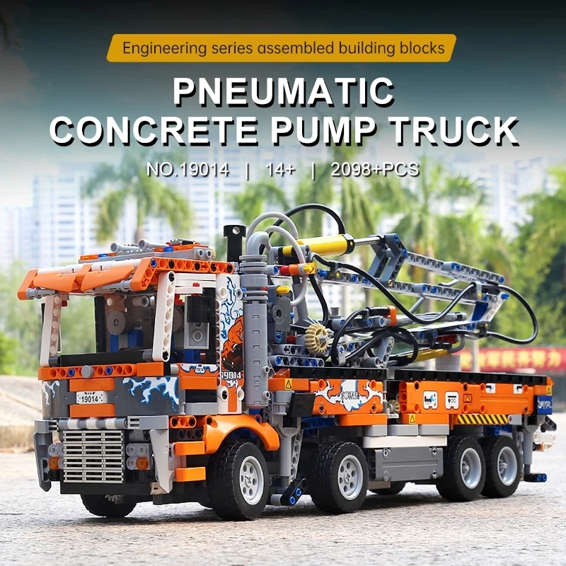 MOULD KING 19014 Heavy-Duty Tow Truck Building Kits Pneumatic Concrete Pump Truck Bricks Engineering Toy for Kids Christmas Gift