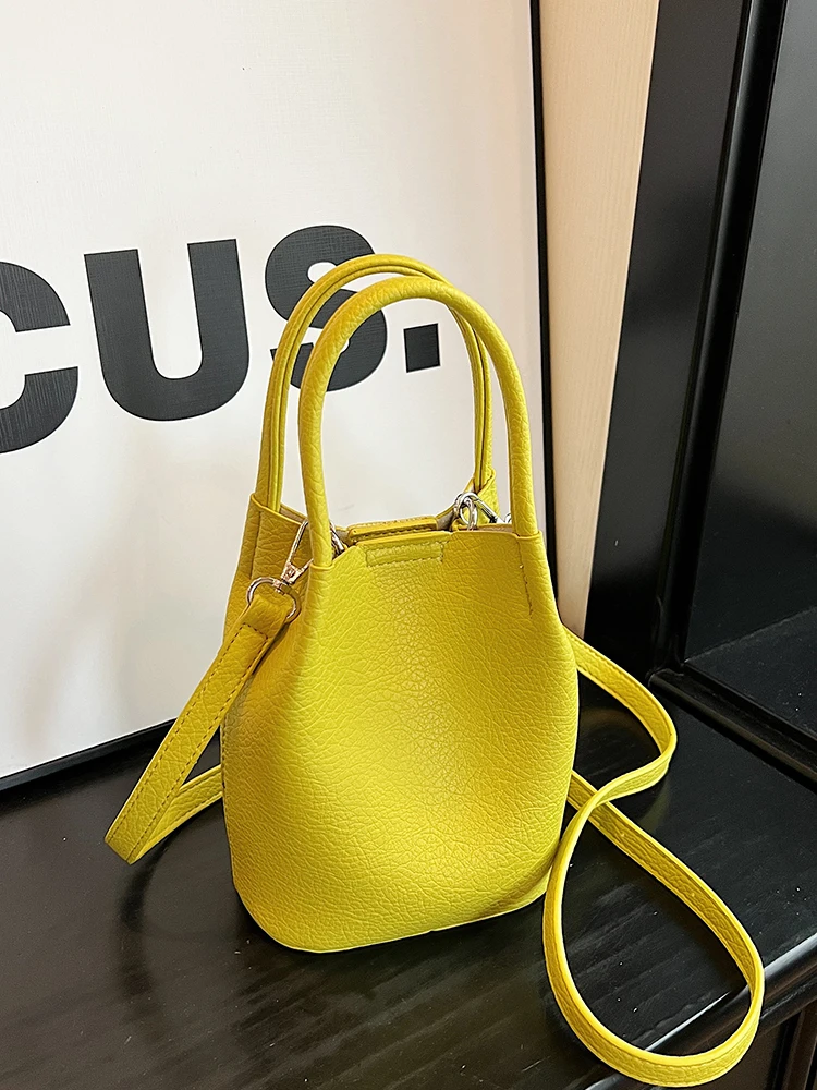 

Female Summer New Fashionable Single Shoulder Mother Bag Solid Color Casual Crossbody Bucket Bag Women's Soft PU Handle Bag