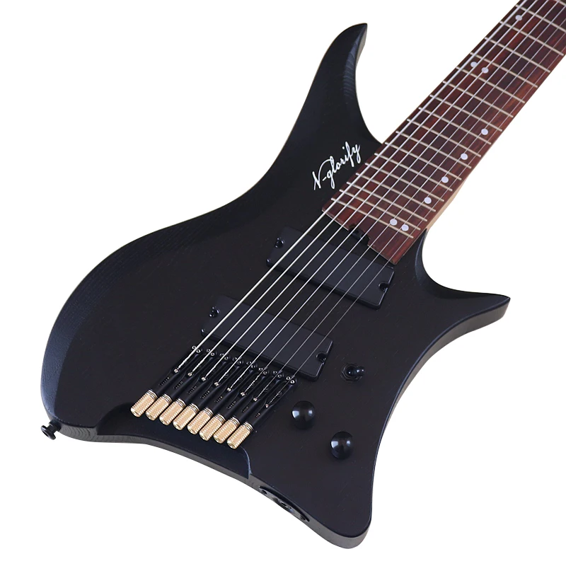 Gefächerte Bünde, 8-saitige kopflose E-Gitarre, 76,2 cm, Korpus aus massivem Eschenholz, kopflose Gitarre, Ahornhals, 686 mm Maßstabslänge