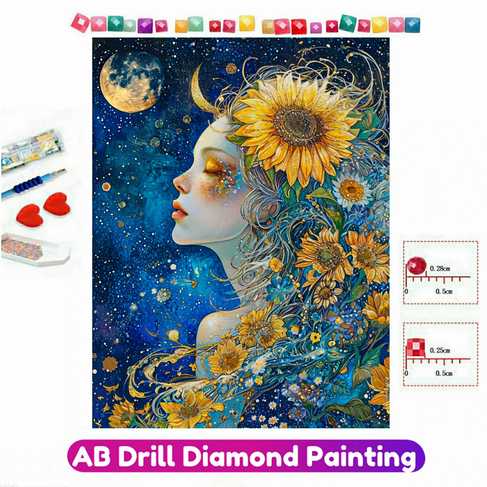 

Sunflower Goddess Moonlight AB Diamond Painting Mosaic Art DIY 5D Embroidery Full Drill Round Square Rhinestones Corss Stitch