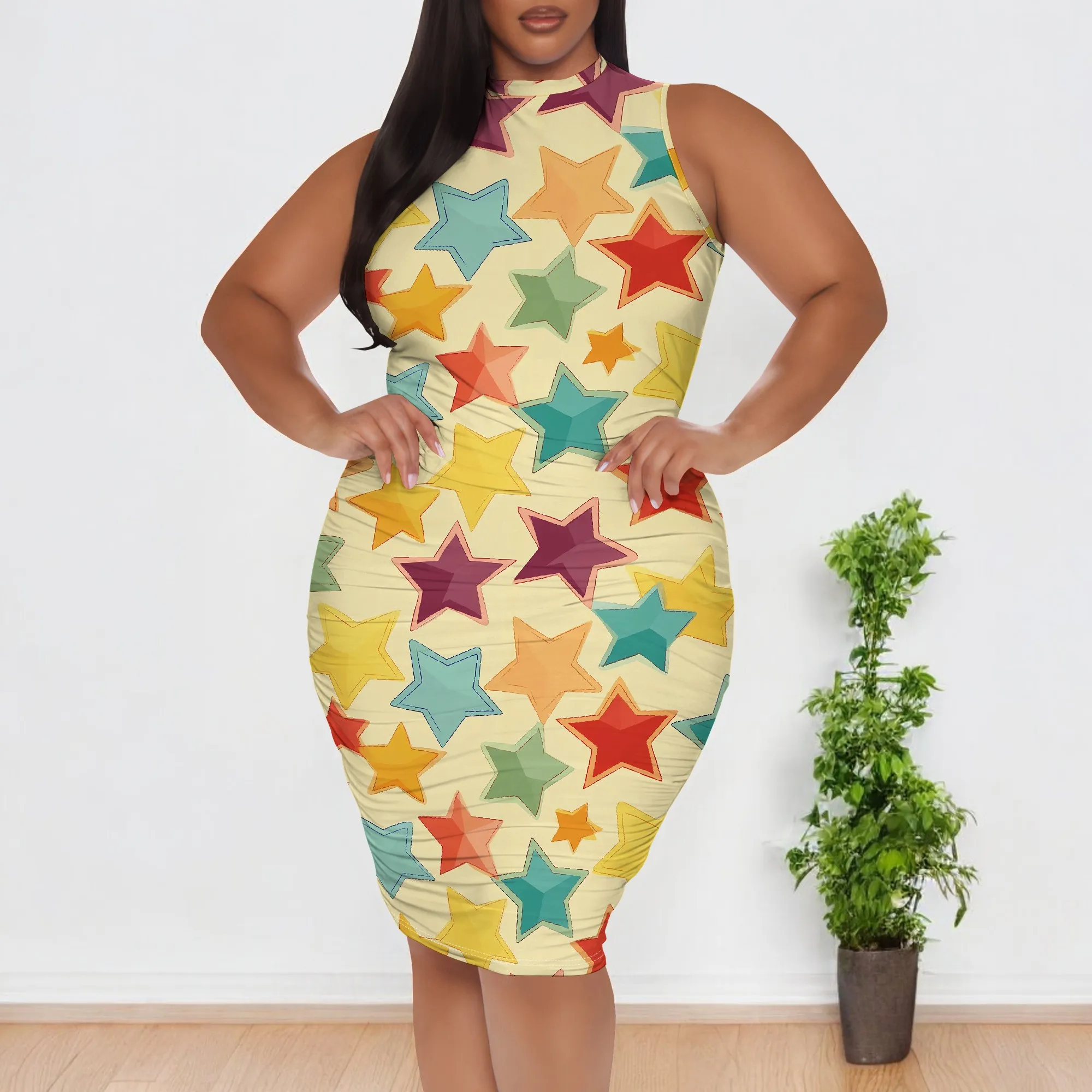

Bold Plus Size Star Pattern Bodycon Dress - Ideal for Kids' Parties & Fun Events, XL-6XL
