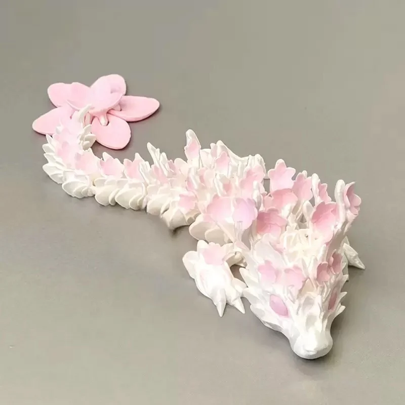 Rosa-weißes Kirschblüten-3D-gedrucktes Drachen-Mini-Modell, Desktop-Schlafzimmer-Dekoration, Halloween-Weihnachts-Geburtstagsgeschenk – Detail 5