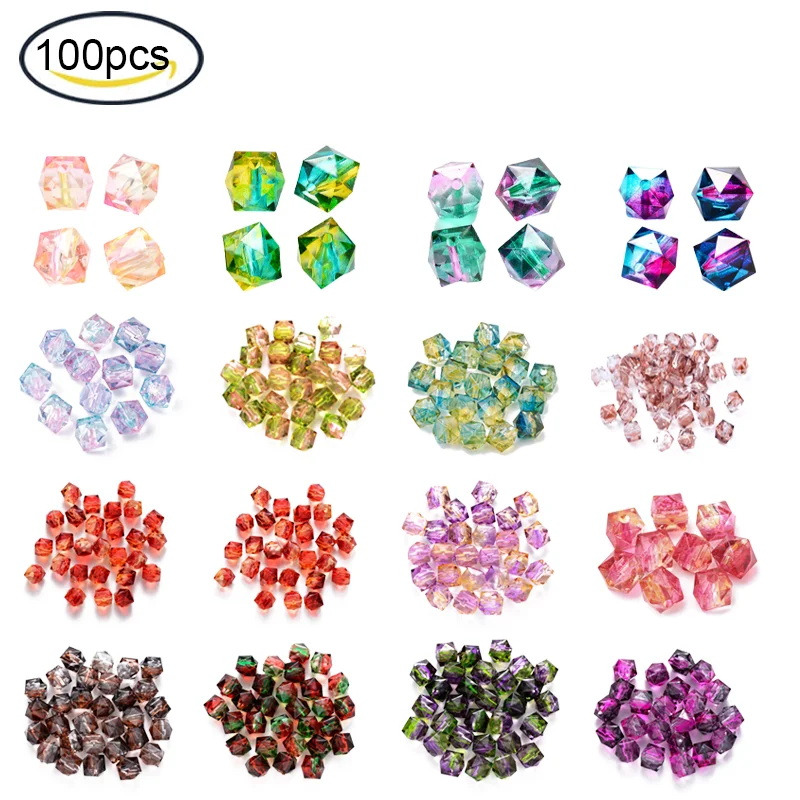 50~100pcs 8mm Transparent Acrylic Beads Polygon Two Tone Loose Spacer Beads for DIY Jewelry Making DIY Handmade Bag Accessories