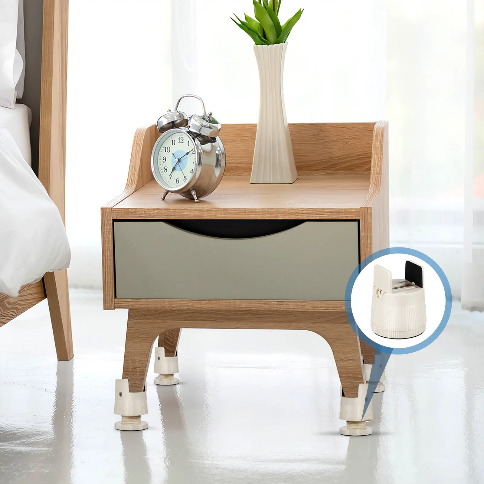 

4Pcs Height Adjustable Furniture Risers for Table Bed Desk Sofa Cabinet Stable Secure Clamp Hard Plastic Floor Protector