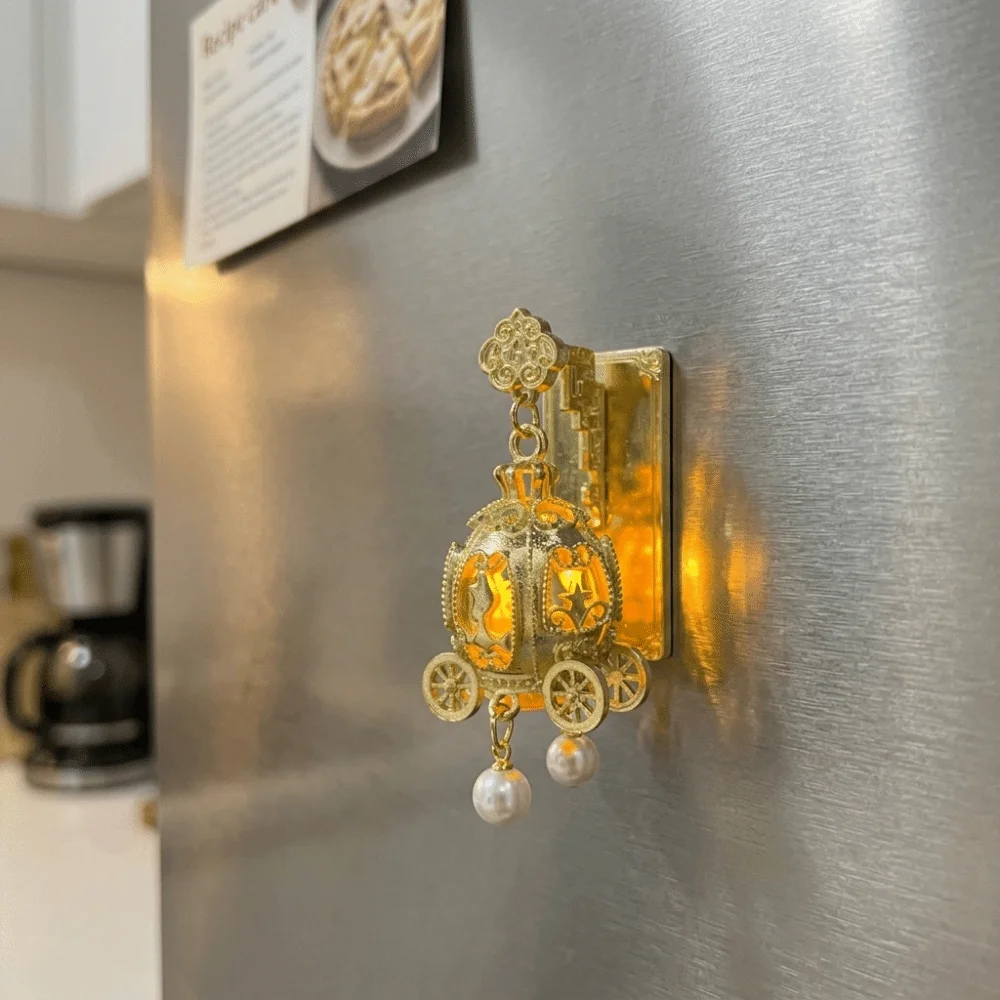 3D Glowing Lantern Fridge Magnet Openwork Design LED Light Chinese Architecture Fridge Magnet Metal Retro