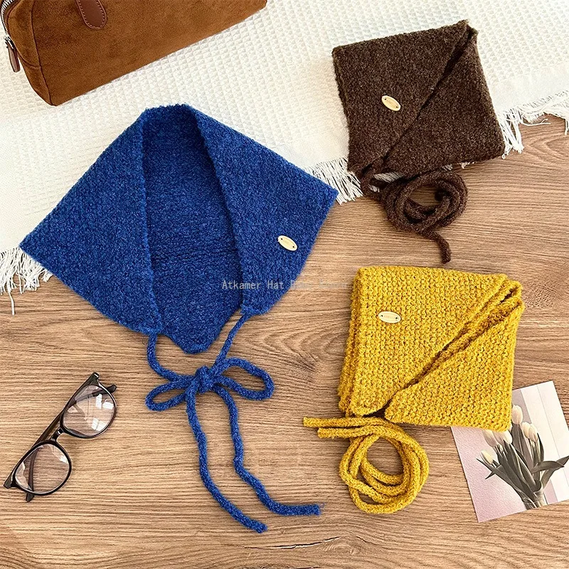 

Knitted Triangular Scarf Women Waist Curtain Casual Warm Headscarf Ladies Multipurpose L Decorative Scarf Korean French Style