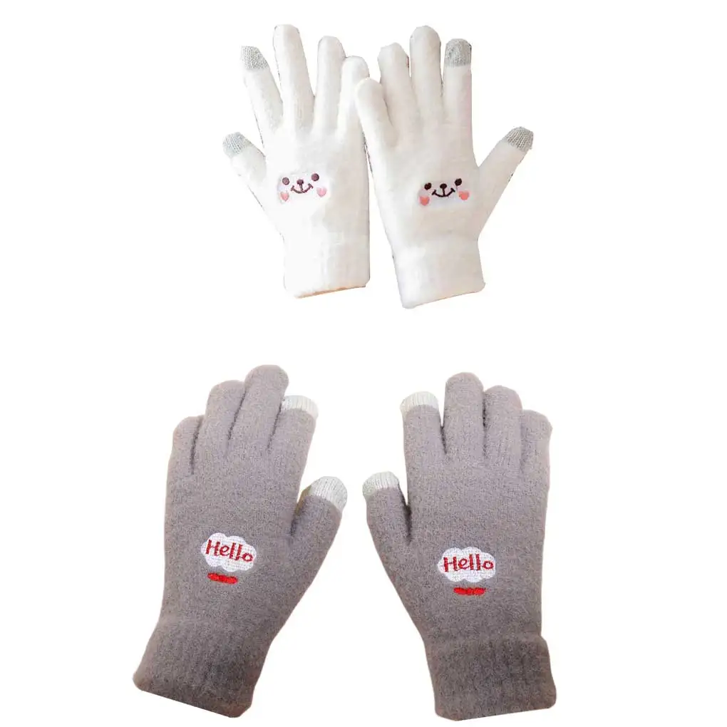 Smile Face Women Gloves Thickened Warm Mittens Student Touchscreen Mittens