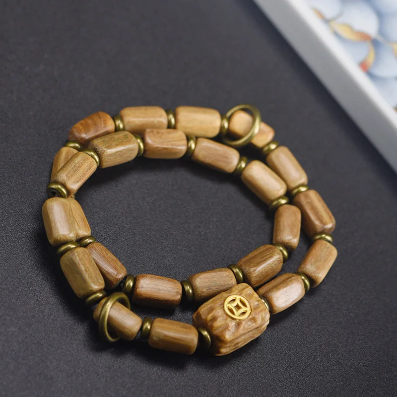 Green Sandalwood Sugar Cube Rectangular Beads Double Layer Bracelet Unisex Handicraft Wooden Free Form Mala