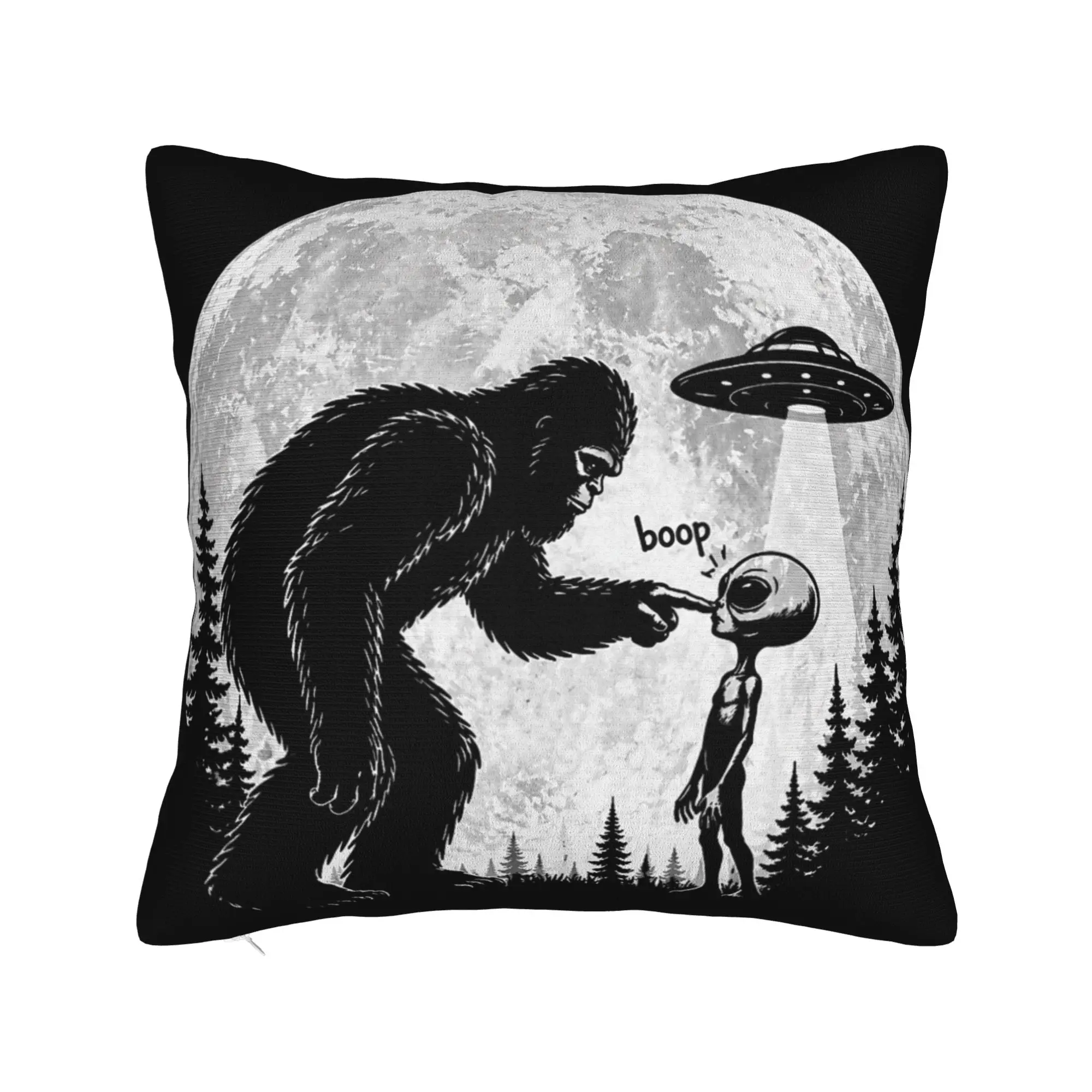 Pillow Cover Funny Bigfoot Sasquatch Boop Nose Alien UFO Humor  Retro Trendy Pillow Case For Sofa Home Decoration Pillowcases