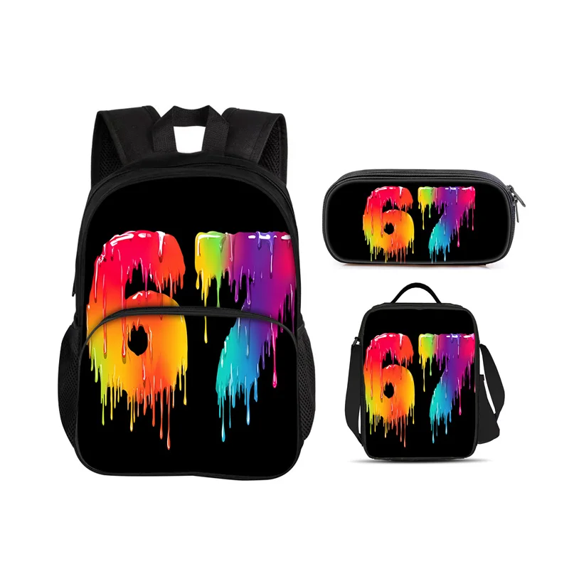 67 letter Round Front Bag Backpack Pen Bag Ice Bag 3Pcs Set Cartoon Print New Trendy Student Best School Companion