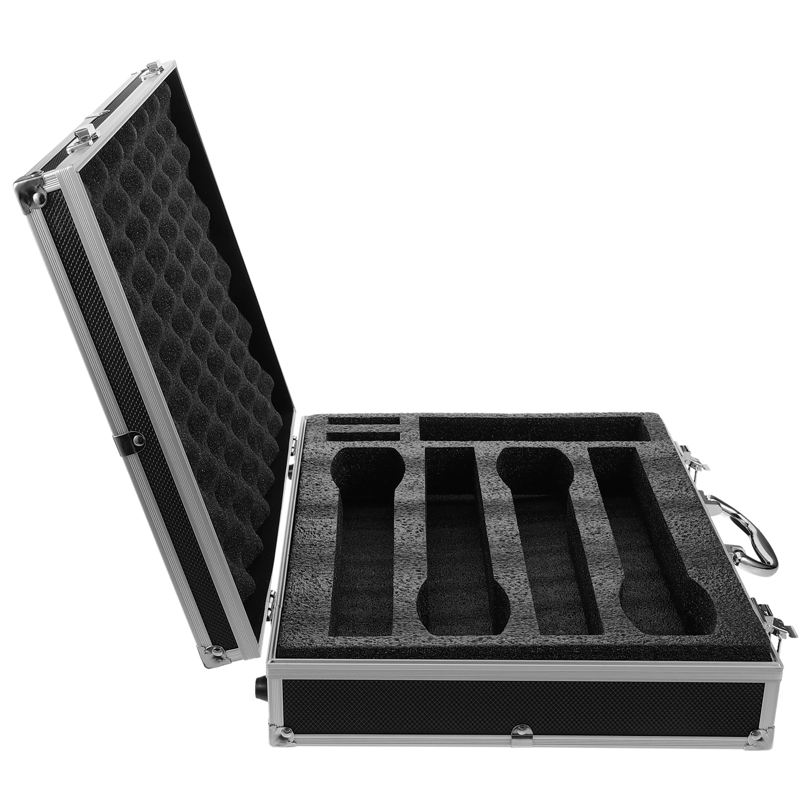 4 Handheld Microphone Cases Silver Aluminum Protection Box Travel Storage Handle Accessories Organizer Hard Box Mic