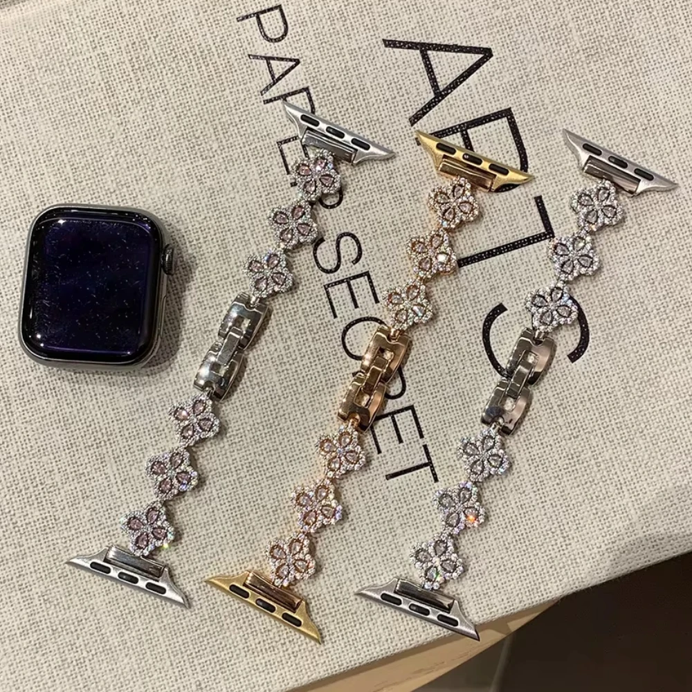 

Women Stainless Steel Band for Apple Watch Ultra 2 49mm 10 9 8 7 42mm 46mm 41 45mm Diamond Strap For IWatch 6 5 4 SE 40mm 38 44