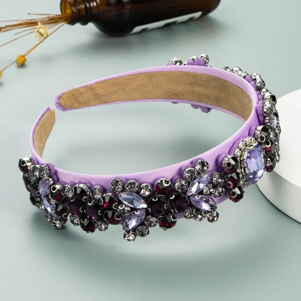 

Simple Colorful Rhinestone Headband Jewelry Wide Edge Baroque Hair Hoop Hair Accessories Hairband Bride Tiaras Wedding