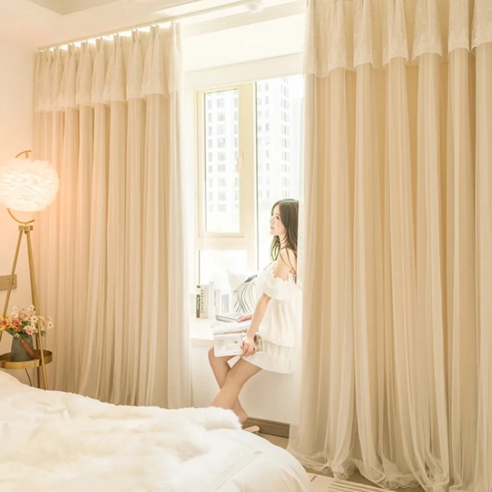 French Style Full Blackout Drape Large Area Bedroom Soundproof Curtain Balcony Bay Window Drapes Living Room Sunscreen Curtains