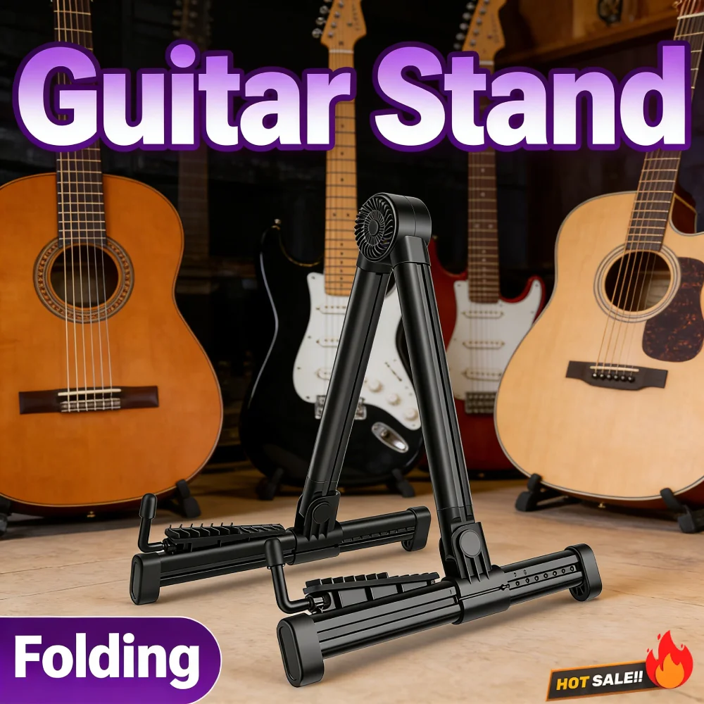 Gitarrenständer, zusammenklappbarer A-Rahmen-Gitarrenhalter, verstellbarer Gitarren-Bodenständer für akustische E-Gitarre, Bass, Banjo, Ukulele