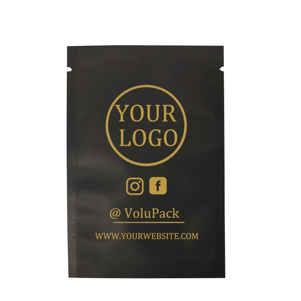 Promotional Business Logo Gold Silk Printing  Aluminum Foil Bag Flat Open Top Heat Sealable  Vacuum Custom Mylar Pouches