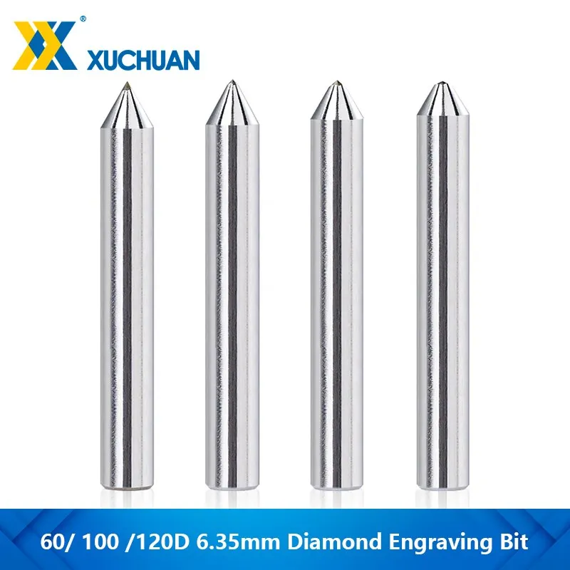 Diamond Engraving Bit 6.35mm 60 100 120 Degrees CNC Milling Cutter Metal Stone PCB Bit for Dremel Engraver Use