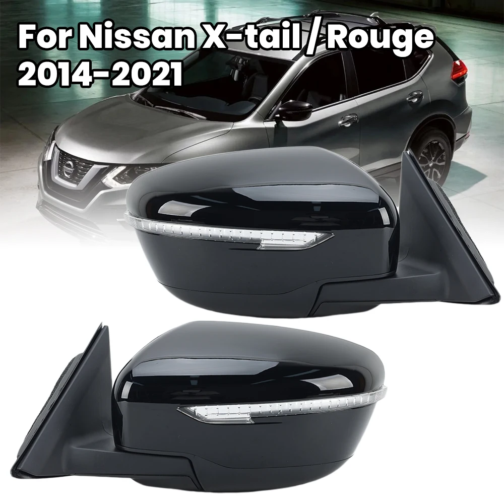 7 Pins Door Side Mirror Assembly For Nissan X-tail / Rouge T32 2014-2021 US Version Gloss Black Heated Wing Mirror Accessories