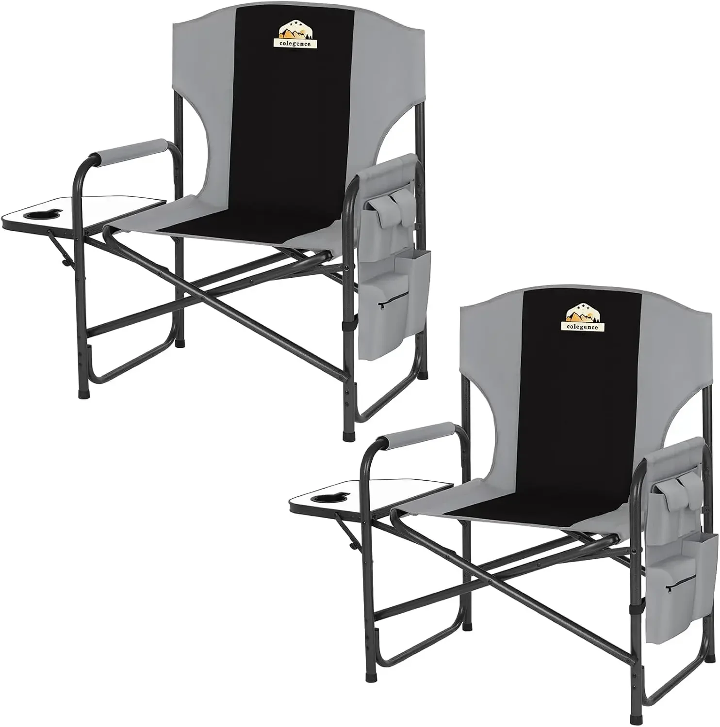 Directors Camping Chair Set of 2 Support 600 LBS, Heavy Duty Folding Outdoor Chairs with Detachable Side Pocket and Ad