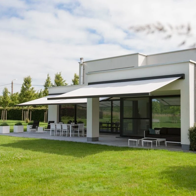 Motorised Retractable Awnings Outdoor PVC Fabric Electric Awning with LED Lights for Garden Cafe Sunshade Full Cassette Awning