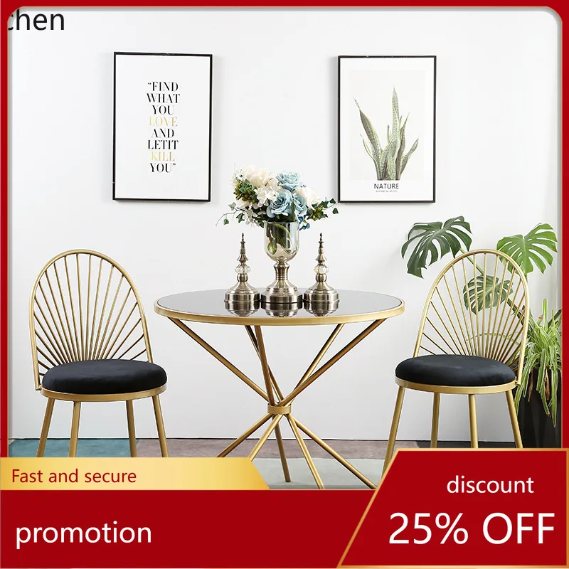 CZ Negotiation Table and Chair Set for Dessert and Milk Tea Shop, Simple Balcony Studio Leisure Metal Marble Round Table