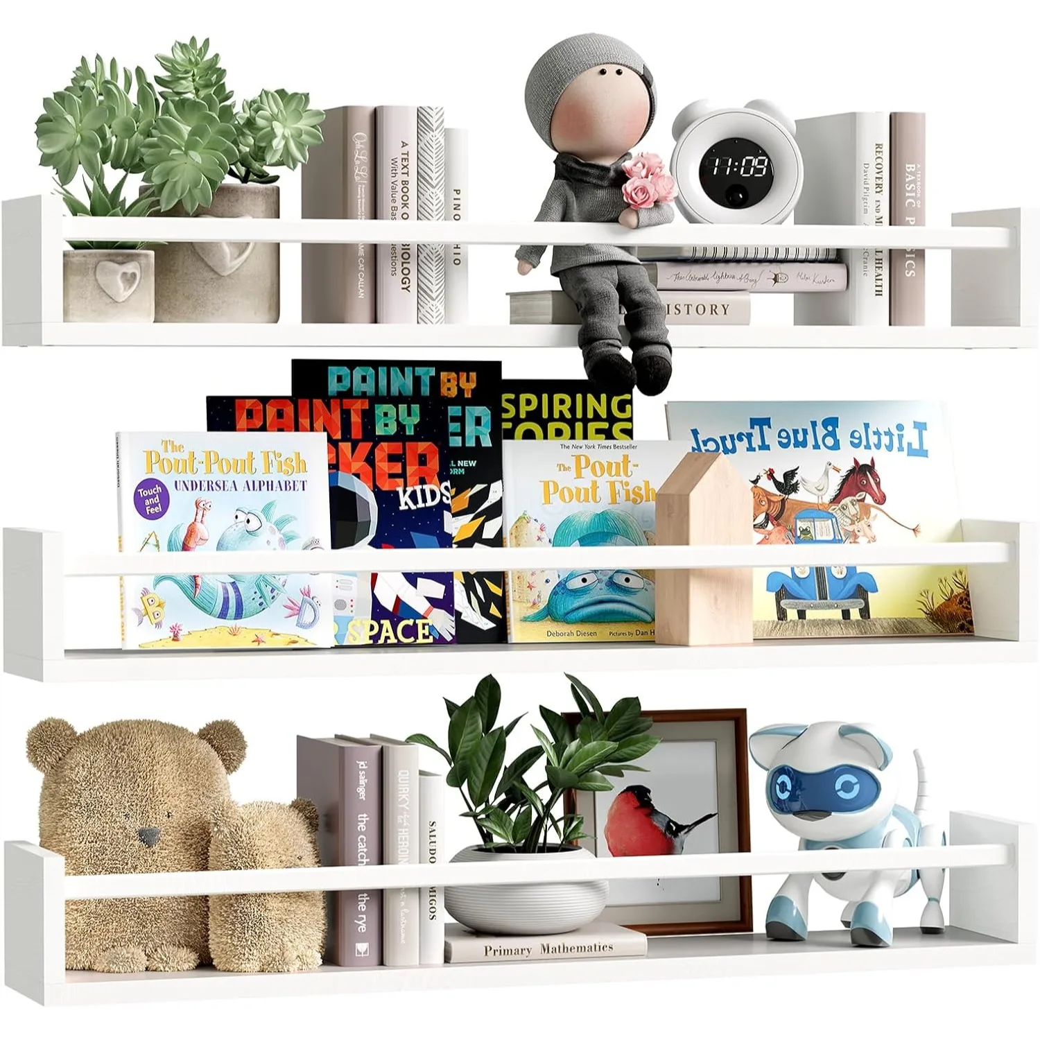 

Floating Bookshelf For Wall Set Of 3, 23.6 Inch Nursery Book Shelves, Solid Wood Wall Mounted Shelves For Books Toys And Decor Storage White