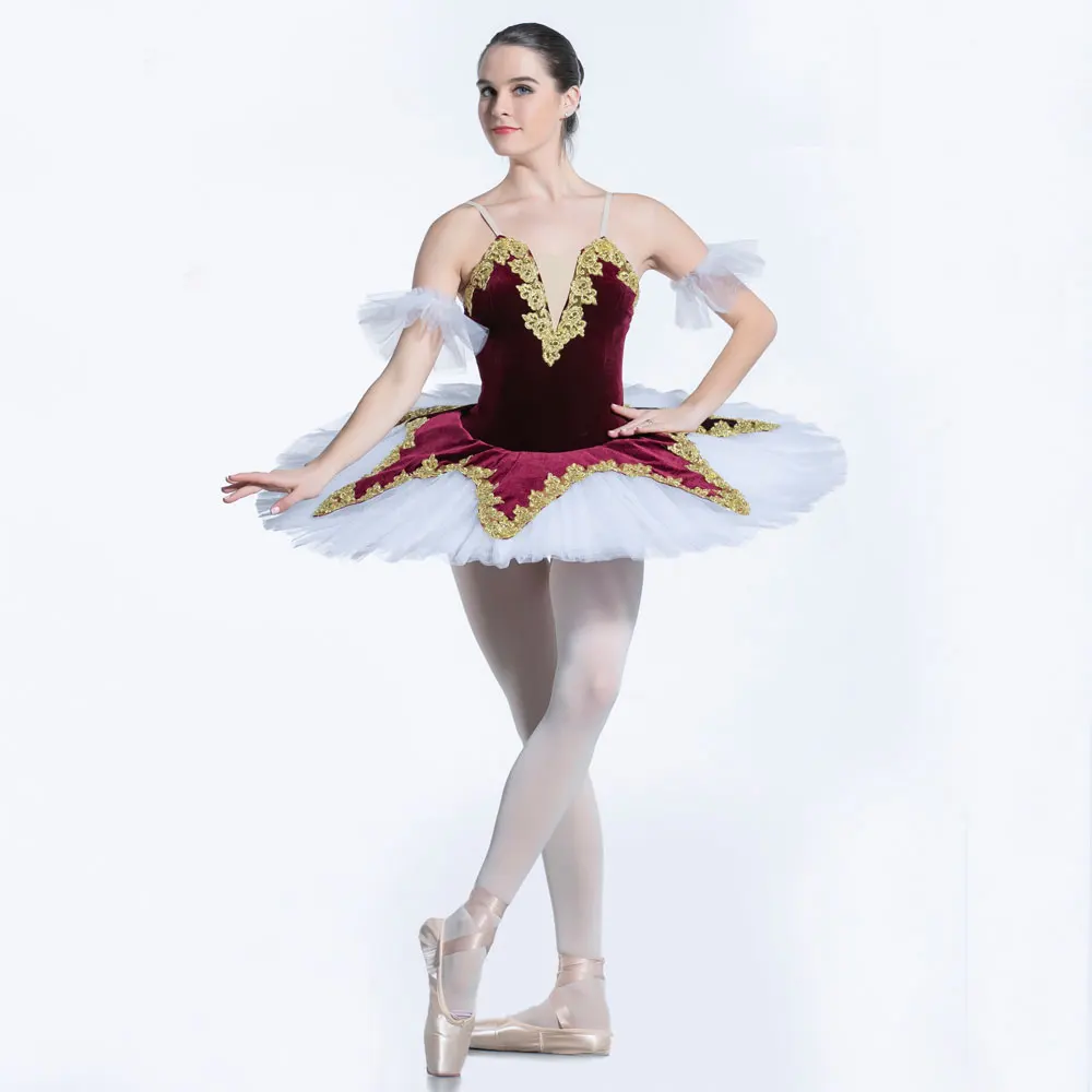 

BLL062 Burgundy Velvet Top Bodice Pre-professional Ballet Tutu Stage Performance Ballet Tutu Ballerina Dance Costume PancakeTutu