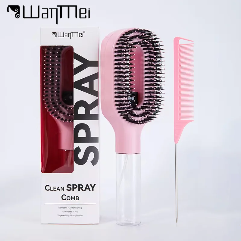 

2pcs Hair Spray Comb with Rat Tail Comb Anti-Static Portable Hairbrush with Refillable Bottle Frizz Control Hair Styling Tools