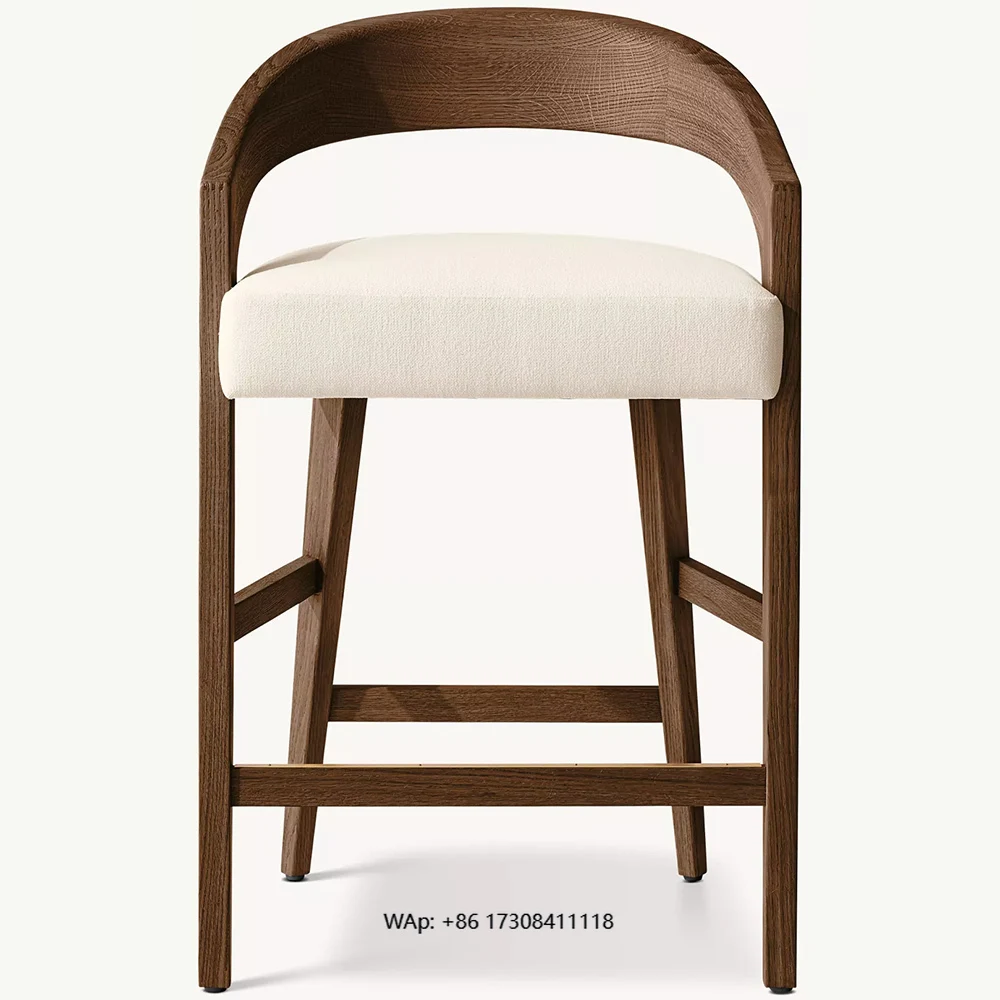 Modern wood upholstered fabric dining bar counter stool bar chair living room home bar back chair