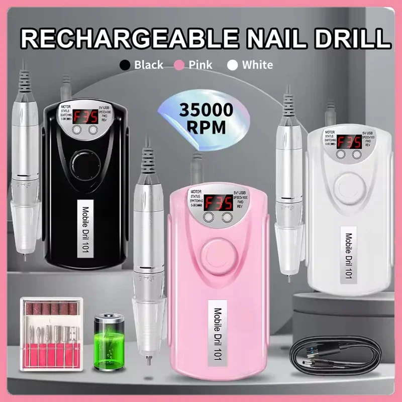 

Rechargeable 35000RPM Nail Drill Machine Professional Low Noise Electric Manicure Drill for Nails with Polishing Sander