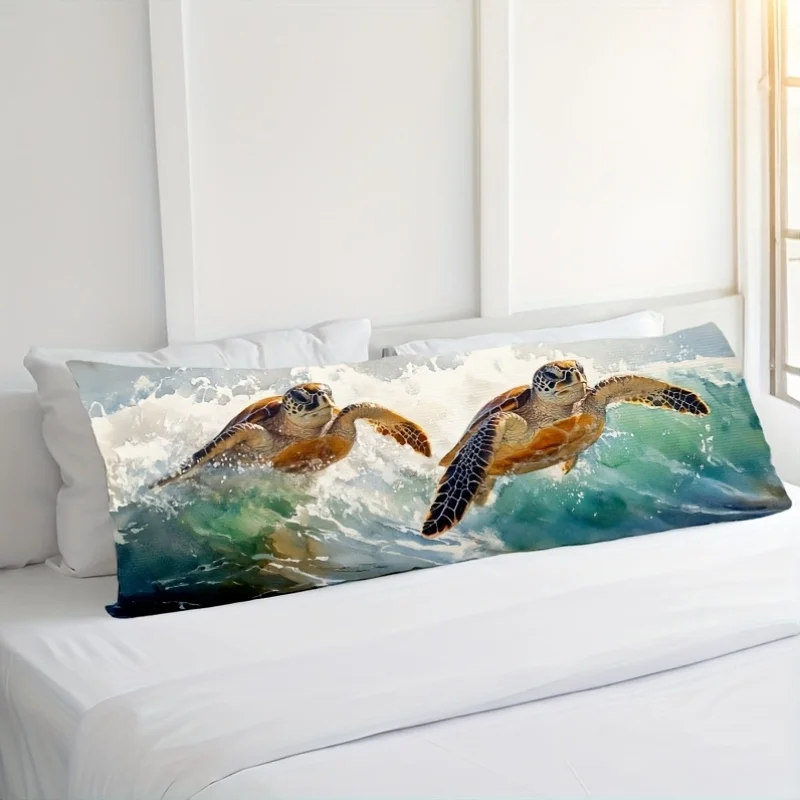 Soft Plush Body Pillow Case, Featuring Sea Turtles in Soft Waves with a Zipper, Double-Sided Print, Ideal for Bedroom, Bedding