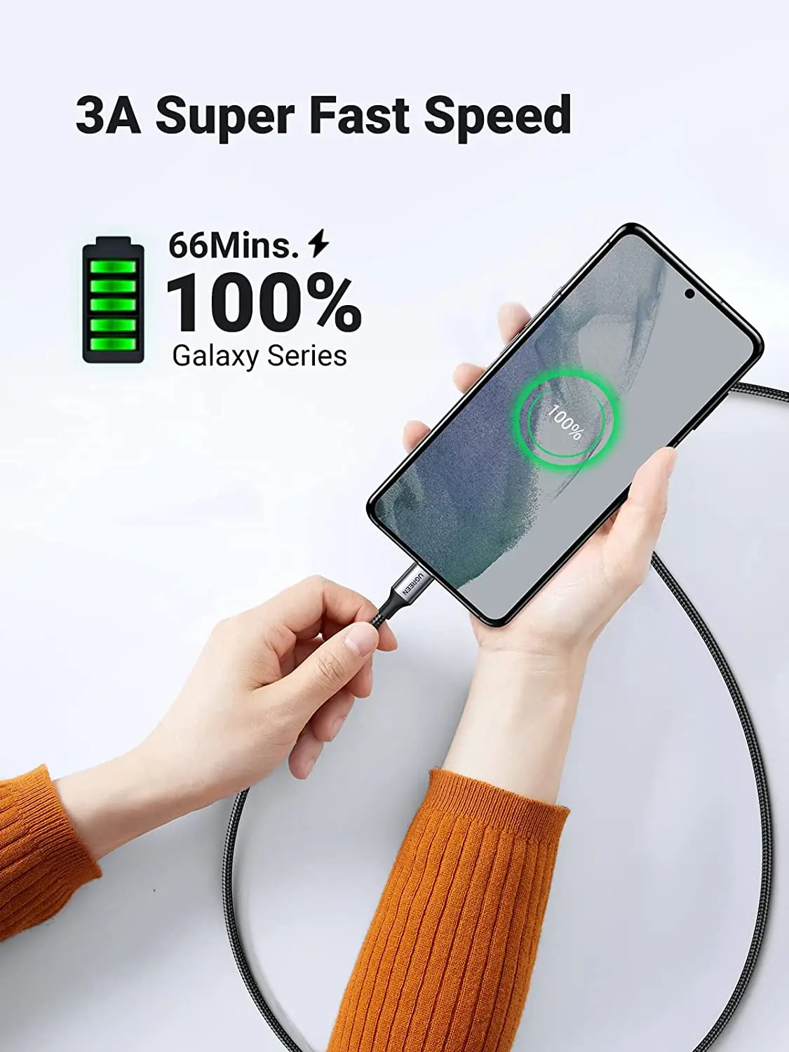 Kabel UGREEN 60W USB C 3A Typ C Szybkie Ładowanie Transfer Danych do 480Mbps Kabel w Nylonowym Oplotie