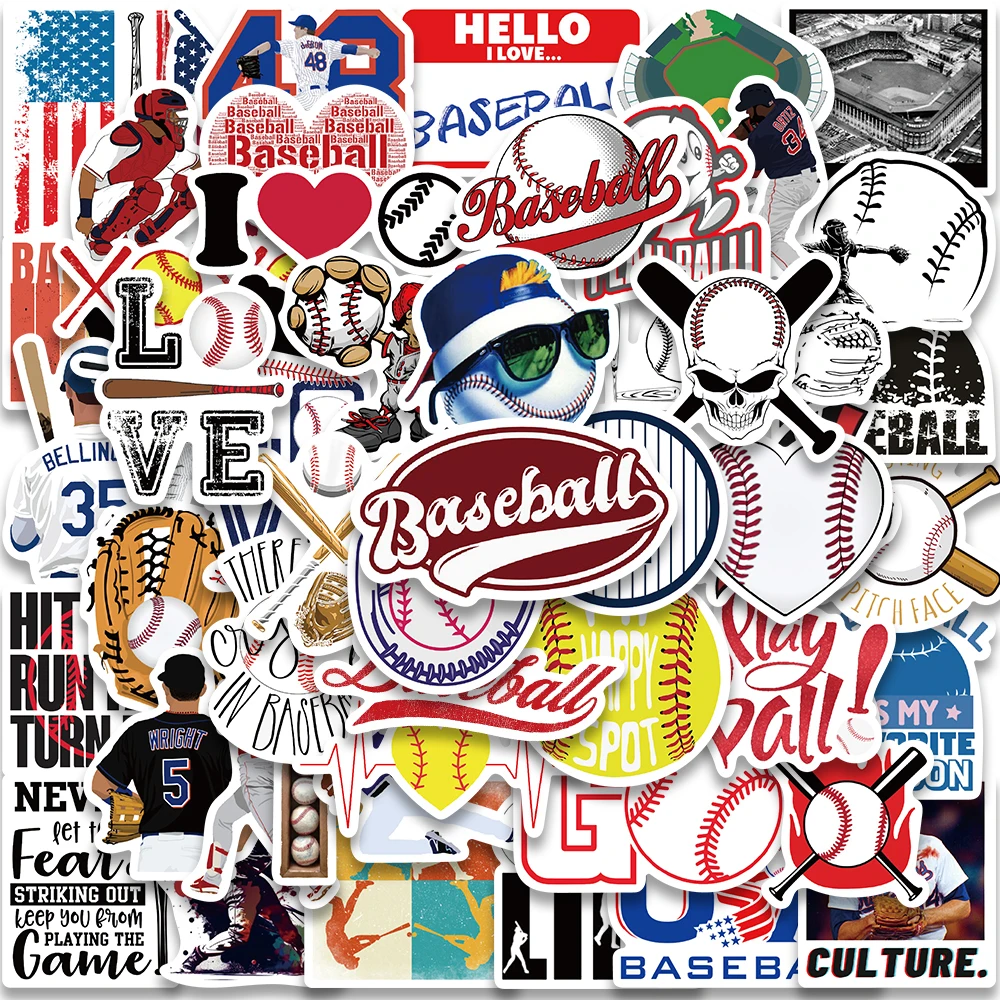 52PCS Pack Funny Baseball Sports Love Stickers Cartoon Cute Bike Skateboard Guitar Laptop Luggage Waterproof Stickers Kid Toy