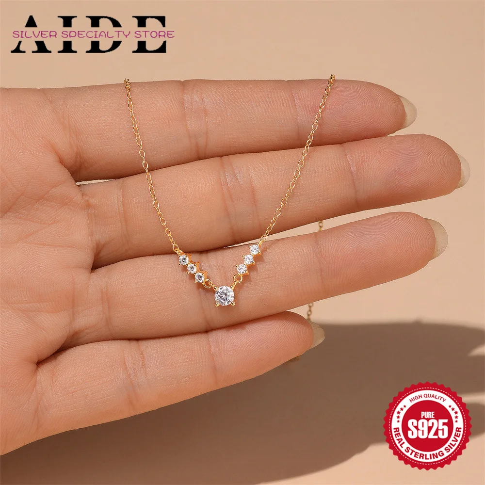 

AIDE S925 Sterling Silver Plated 18K Gold Geometric Pendant Clavicle Chain Necklace For Women Wedding Party Fine Jewelry Gift