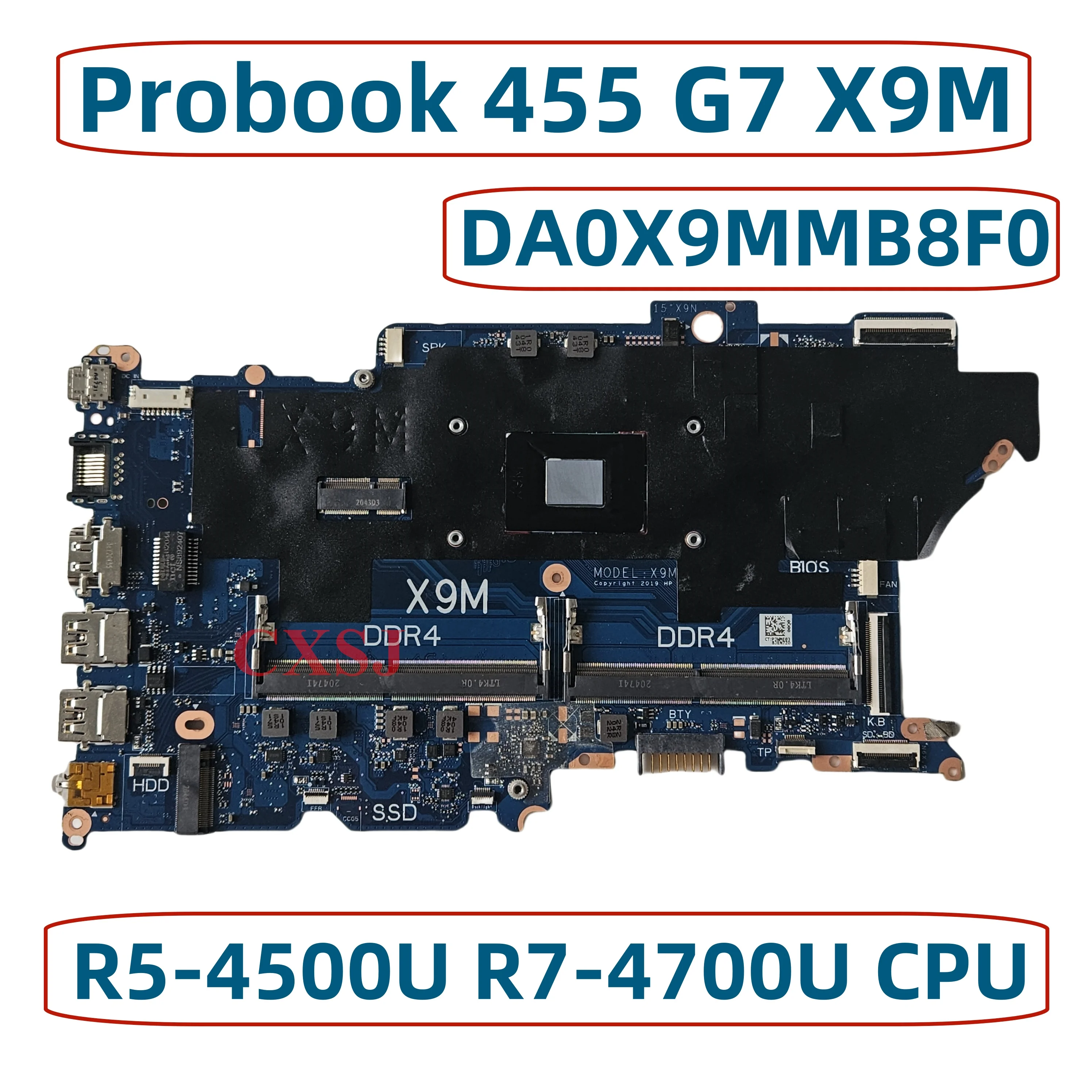 DA0X9MMB8F0 Mainboard For HP Probook 455 G7 X9M Laptop Motherboard With R5-4500U R7-4700U CPU DDR4 L98554-001 L98554-501