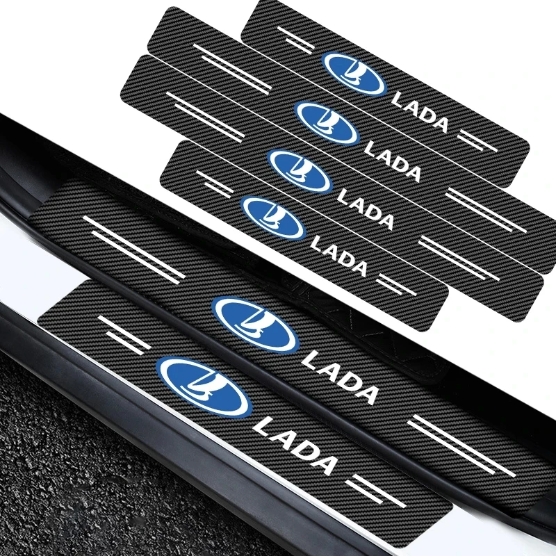 New 4PCS Carbon Fiber Car Sticker Auto Door Threshold Waterproof For Lada VESTA Niva Kalina Priora Granta Largus Vaz Samara 2110