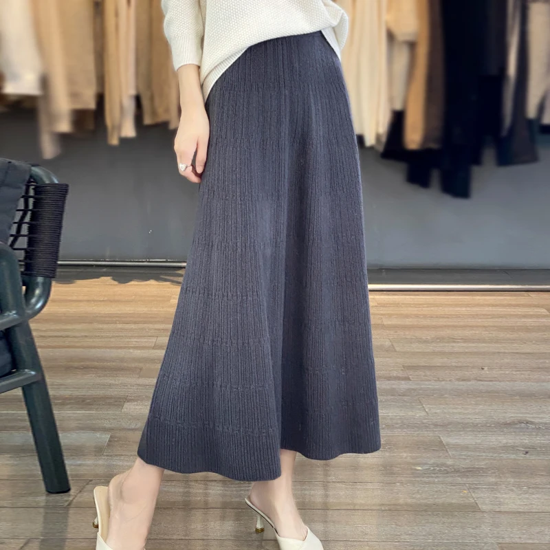 FRSEUCAG European and American trend women's wool half skirt new knitted autumn and winter 100% Australian wool half skirt