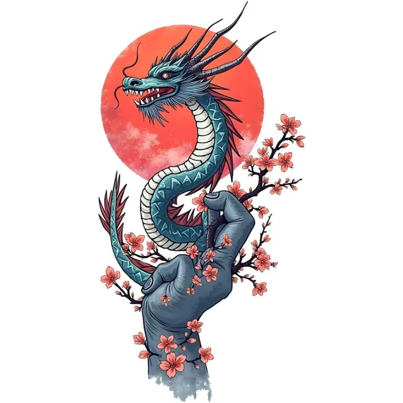 2D Flat Anime Blooming Dragon Vinyl Sticker,Waterproof Decal For Car Body, Bumper, Trunk, Camper, Motorcycle Decor, Holiday Gift