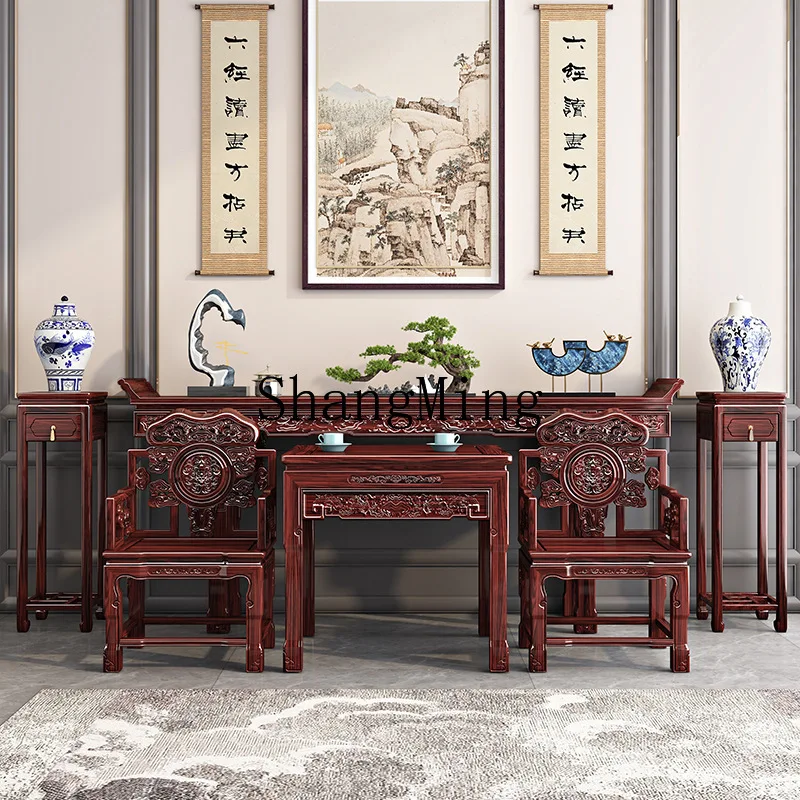 

FG new Chinese solid wood middle hall six-piece set of rosewood strip case eight immortals table household Buddhist shrine
