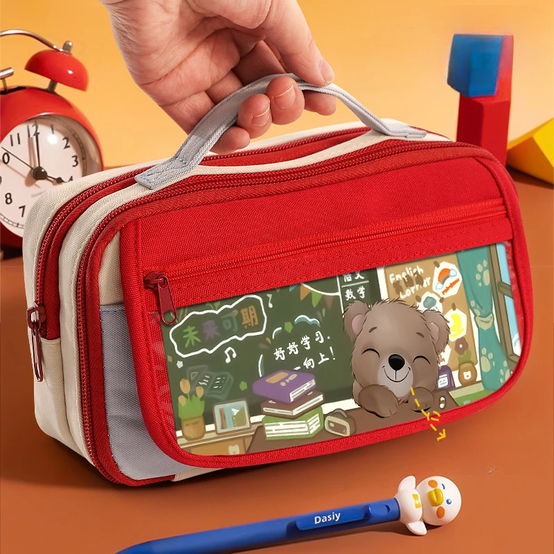 Astuccio per matite alla moda retrò giapponese per bambini Design creativo Borsa per album di cancelleria in tinta unita Materiale scolastico per bambini