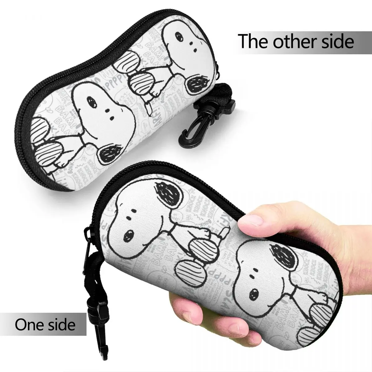 Snoopy On Black White Comics custodia per occhiali con cerniera protettiva Cartoon Dog occhiali da vista Protector Ins Eyewear Container